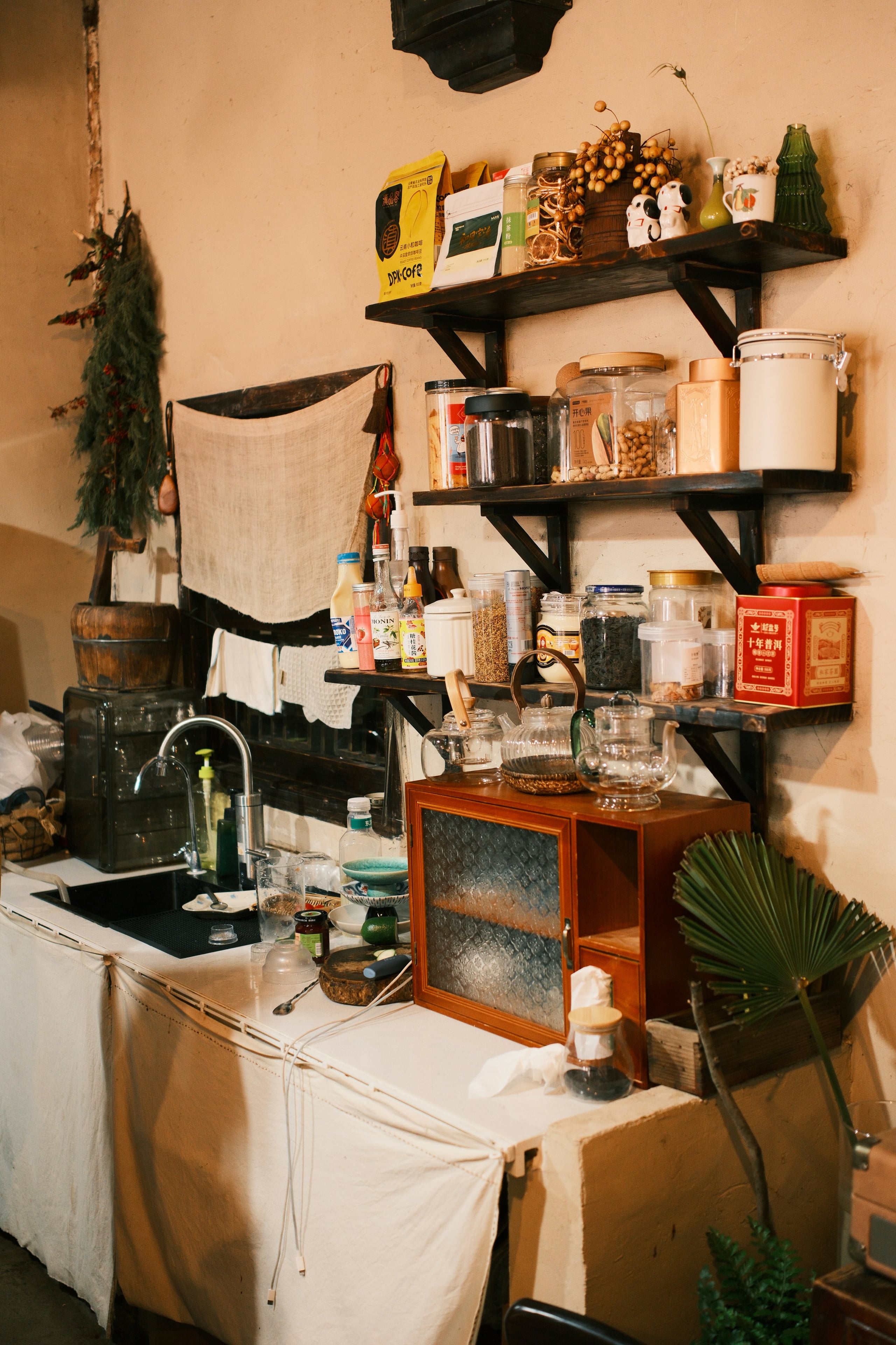 Cozy kitchen with coffee brewing